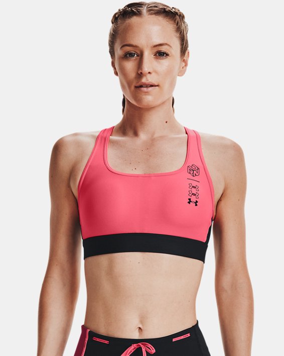 Women's Armour® Mid Crossback Run Sports Bra, Pink, pdpMainDesktop image number 0
